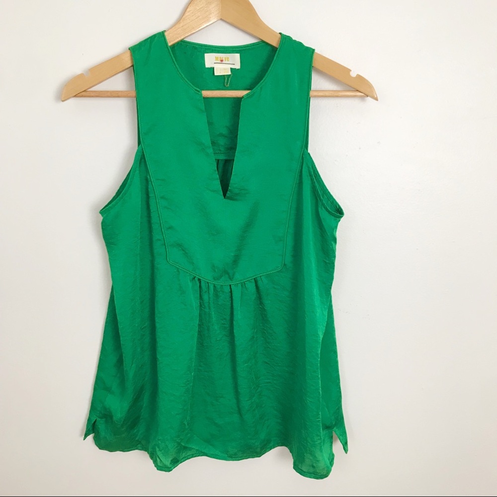 Anthropologie Maeve Green Sleeveless V Neck Blouse